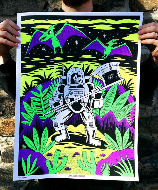 Axe-Stronaut Black Light Poster by Jack Teagle